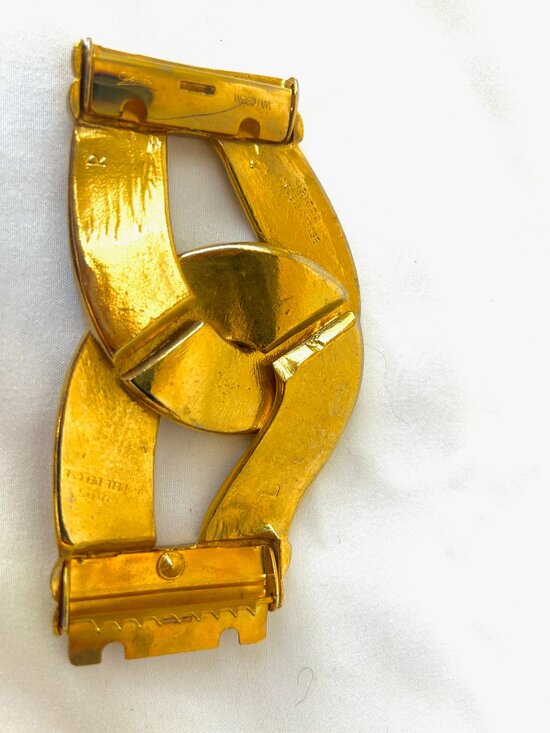 Chunky Vintage Gold Tone BELT BUCKLE Puzzle Design Signed GUTOS West Germany